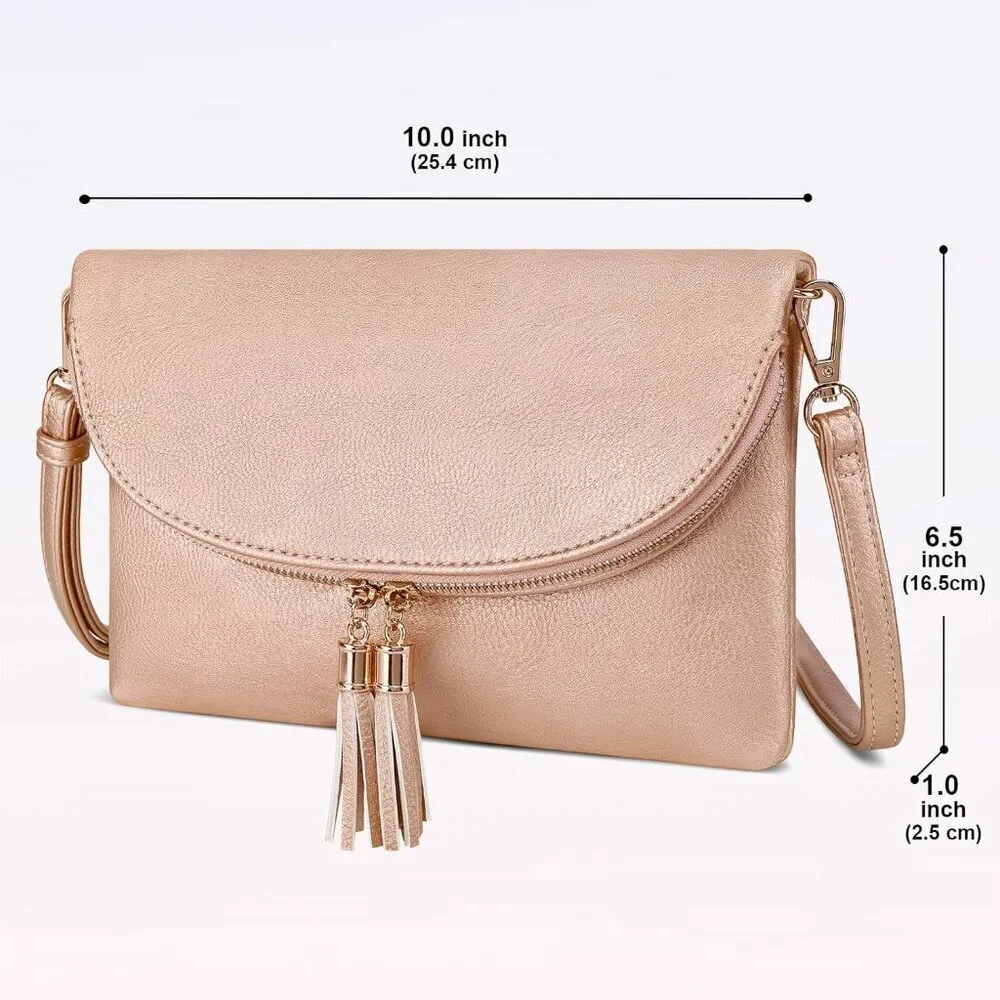 Women's Faux Leather Envelope Clutch Crossbody Bag with Multiple Compartments